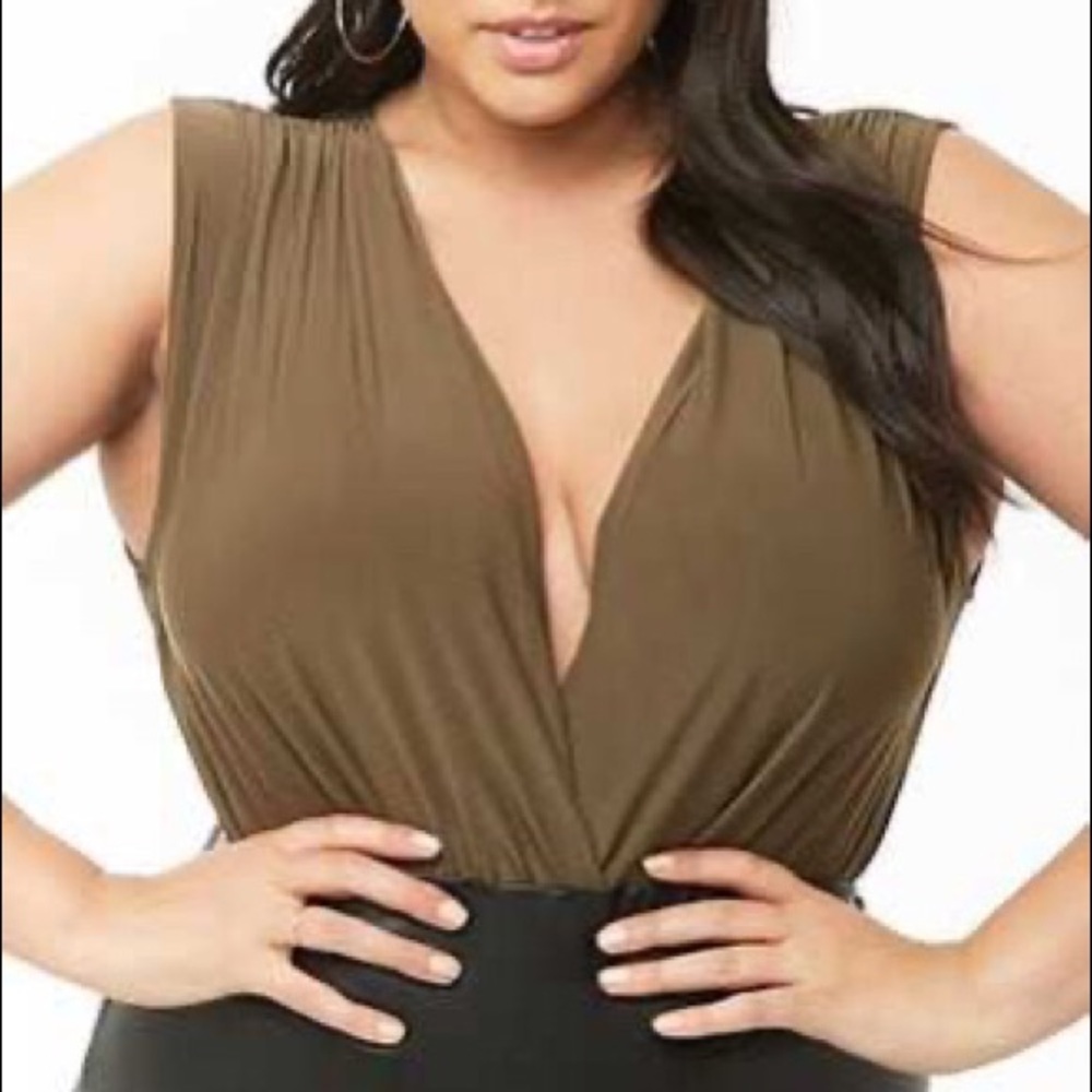NEW! Forever 21 + Olive Green Surplice Bodysuit